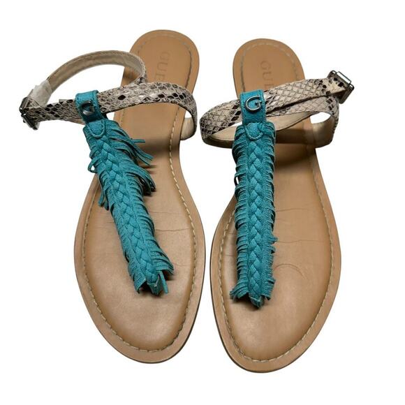 Guess Turquoise Fringe and Snakeskin Print Sandals (10) - Picture 4 of 11